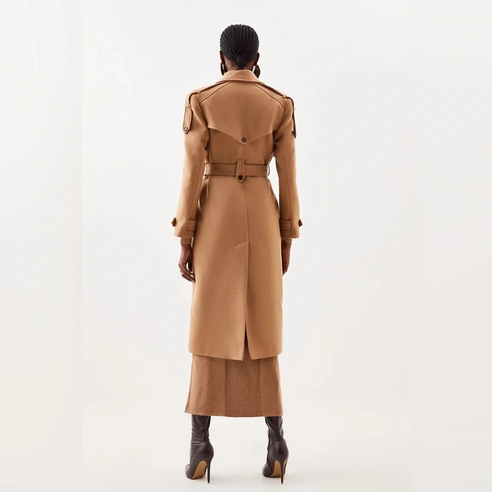 NWT Karen Millen Italian Manteco Wool Blend Self Tie Belted Trench Coat - Picture 3 of 13